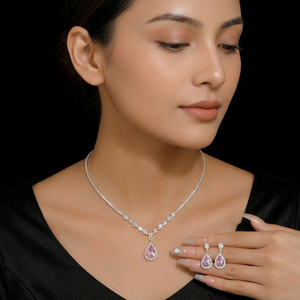 Parure Collier et Boucles d'Oreilles en Zircon Vert, Motif Goutte d'Eau, Bijoux Coréens pour Mariage et Fêtes, Cadeau de Fiançailles, en Laiton - Product Image 2