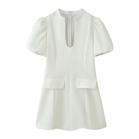 SHENZHU Robe Courte Simple et Tendance pour Femme, Manches Bulles Courtes, Collection Été 2026, Robe Mini Unie, Vestidos Femme, Robe Mujer