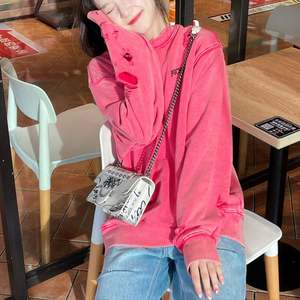 High Quality Oversized <b>Vintage</b> Crew Neck <b>Sweatshirt</b> for Women Drop Shoulder Washed Jersey for Winter and Autumn - Product Image 3