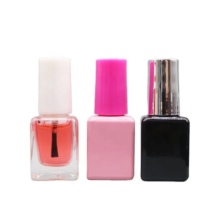 hot sale cute 5ml 6ml mini nail polish bottle empty pink glass bottle square gel polish bottle with black brush cap
