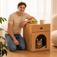 Table de chevet contemporaine en bois pour chat avec tiroir et porte arquée pour chat, table de chevet en chêne pour chambre à coucher OEM ODM