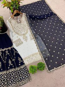 ชุดสาหรี่กะมีซผ้าจอร์เจียต์เนื้อหนาสำหรับผู้หญิง แห้งเร็ว ใส่ได้ทุกฤดู เหมาะสำหรับใส่ไปชายหาด งานปักเลื่อมแบบดั้งเดิม 5 มม. แขนยาว - Product Image 5