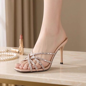 Sandalias Cruzadas con Pedrería para un Uso Diario Cómodo, Sandalias de Tacón Alto para Mujer - Product Image 4
