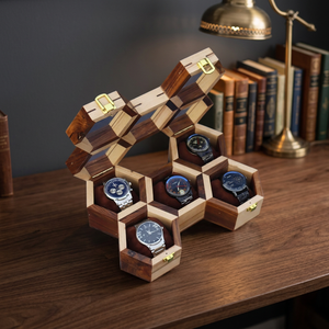 Hexagon Wooden <b>Watch</b> Box Organizer 8 Slots Dustproof Buckle Closure Rosewood Honeycomb Design - Product Image 4