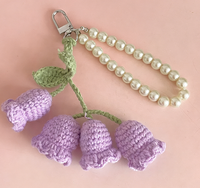 Porte-clés au crochet avec perles, pendentifs fleur d'orchidée et clochette, joli pendentif au crochet pour voiture, sac à main, cartable, porte-clés