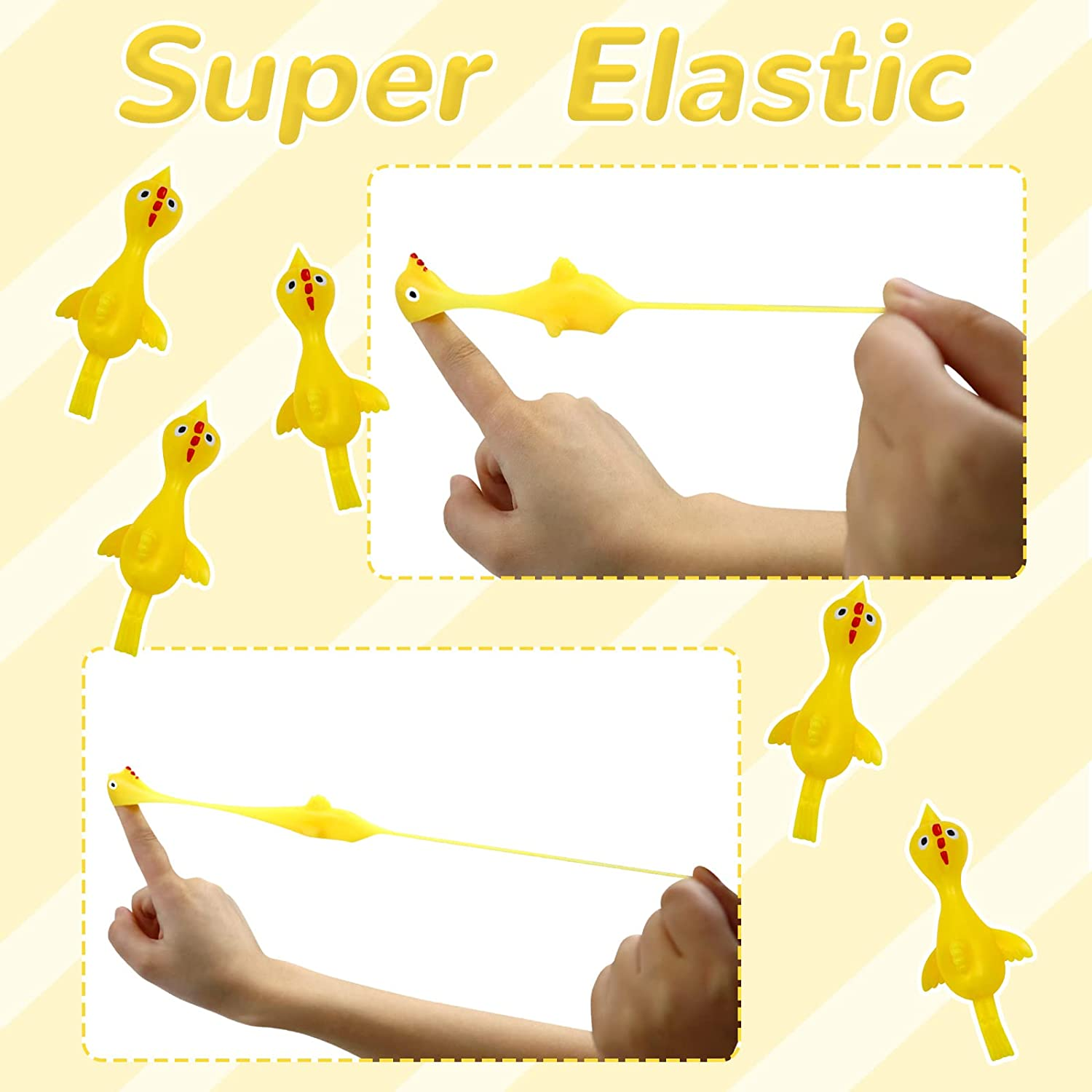 Lot De 10 Poulets Catapulte élastique - Jouet à Claque Doigt Anti-stress - Idéal Fêtes Et Pâques