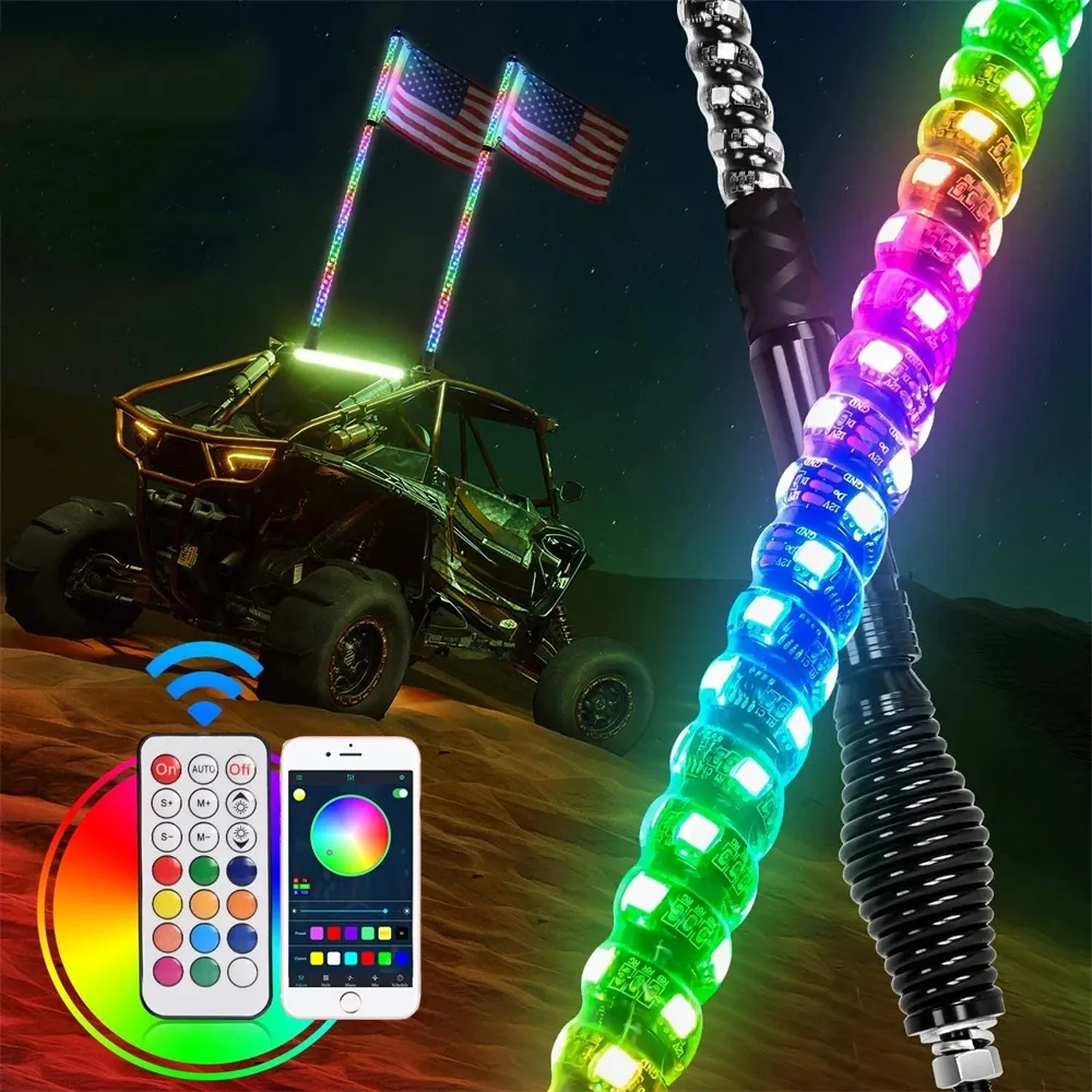 2/3/4/5FT LED Whip Light RGB impermeabile pieghevole telecomando multicolore Super luminoso pennone luce per SUV ATV RZR polaris