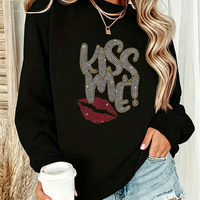 Vente chaude : Motif thermocollant personnalisé Bling Kiss en strass pour T-shirts