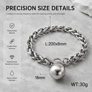 Trendy 18K <b>Gold</b> Plated Stainless Steel Chunky Twisted Rope Chain <b>Bracelet</b> Tarnish Resistant Toggle Clasp Round <b>Solid</b> Ball <b>Charm</b> - Product Image 3