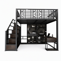 Lit mezzanine double en métal de style américain avec garde-corps robuste, escalier de sécurité et poste de travail sous le lit – Qualité supérieure pour bureau à domicile