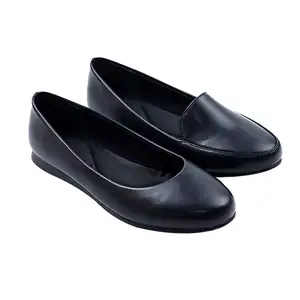 Wholesale Black Leather Cheap Ladies Office Shoes Soft Bank Hotel Staff Employees Work Loafer Women's Shoes Flat Pumps For Women