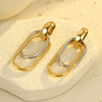 Trendige Kreisförmige Ohrhänger mit PVD-Goldbeschichtung, Zweifarbige Creolen aus Edelstahl, Modeschmuck für Damen