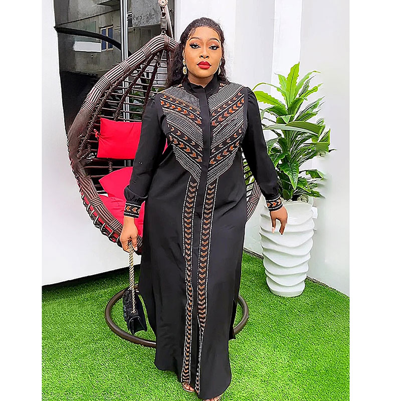 ankara black dresses Ankara Dress Midi Black L / Multicolor / Ankara