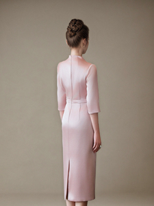 Robe élégante en satin, longueur genou, col en V, ornée de perles, taille L-5XL, robe de soirée formelle, robe de <span class=keywords><strong>mariage</strong></span>, <span class=keywords><strong>tenue</strong></span> <span class=keywords><strong>pour</strong></span> la mère de la mariée - Product Image 4