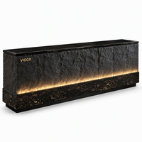 Comptoir de réception moderne à texture de pierre brute avec éclairage LED, taille personnalisée, table de réception pour clinique médicale et esthétique