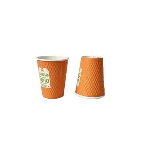PLA 코팅 맞춤형 로고 인쇄 12 온스 이중 벽 크래프트 종이컵 일회용 종이컵 제조