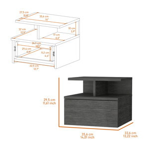Augusta <b>Floating</b> Nightstand 2-Tier <b>Shelf</b> 1-<b>Drawer</b> Wall Mounted Bedside Storage - Product Image 3