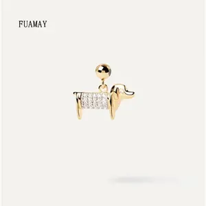 Fumaimy - Colar de prata esterlina 925 18K banhado a ouro com pingente em forma de animal, pulseira para fazer joias, colar em forma de cachorro com zircônia