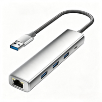 5 in 1 USB C Hub Gigabit Ethernet 3 USB 3.0 Tipe C PD Aluminium Braided Plug Play untuk MacBook Dell HP Laptop Desktop
