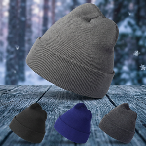 Bonnet unisexe en tricot de couleur unie, chapeau d'hiver 100% acrylique, casquette décontractée extensible pour adultes, circonférence de la tête 56-58 cm - Product Image 2