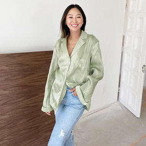 Merce in contanti punto sottile seta signore temperamento verde due pezzi raso abiti manica lunga <span class=keywords><strong>pigiama</strong></span> per il tempo libero - Product Image 3