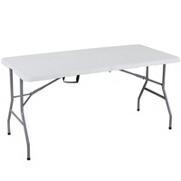 Table pliable légère de 5 pieds avec poignée intégrée et pieds en acier pour hôtel, fête, mariage, événements, pique-nique et camping en plein air