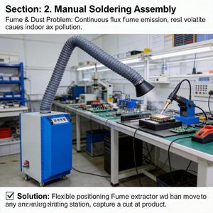 Extractor de Humos Electrónico con Brazo Flexible para Ensamblaje de PCB, Marcado Láser, Recubrimiento UV y Trabajos de Mantenimiento - Product Image 3