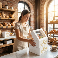 Boîte à pâtisserie personnalisée en papier alimentaire, emballage à emporter pour gâteaux, beignets, pain, pâtisseries, emballage écologique HONPAK