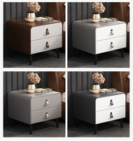 Table de chevet minimaliste de style italien, luxe moderne, revêtement en cuir PU, pieds en acier, table de chevet en bois