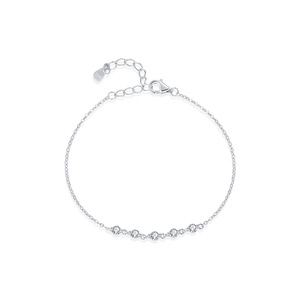 S925 Silver Chain <b>Bracelet</b> With Round Crystal Minimalist Bezel CZ Station Adjustable For Everyday Wear Women Jewelry - Product Image 1