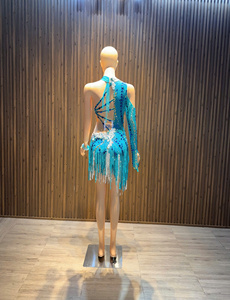 Vestido ajustado de manga larga con un solo hombro para mujer, tela de poliéster con pedrería de alta gama, vestido de fiesta. - Product Image 2