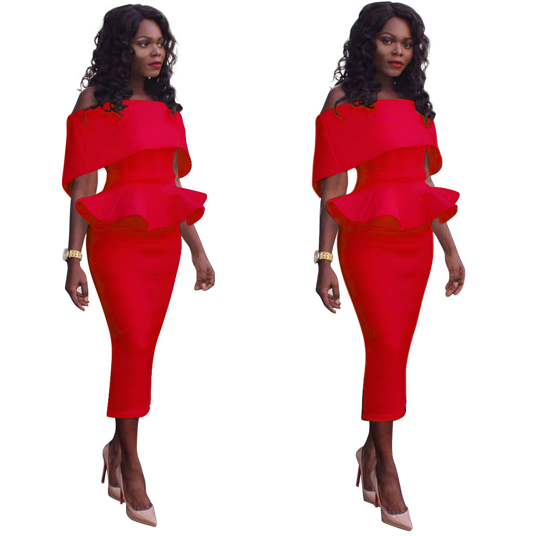 New Fashion Strapless Wrapped Chest Ruffle Wrapped Hip Pencil One-piece Dress plus size dress