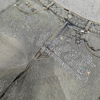 Shorts en denim pour homme, style streetwear, surdimensionnés, lourds, en denim 100% coton, effet délavé personnalisé, ornés de cristaux, vintage, jorts
