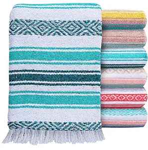 Grosir selimut lempar katun Boho Meksiko tenunan tangan untuk pantai Sofa teras Yoga dengan Logo kustom
