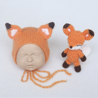 Ensemble bonnet et jouet tricotés à la main pour nouveau-né, accessoires photo, bonnet et jouet en peluche pour photographie de bébé