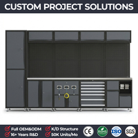 Meuble de rangement professionnel pour garage avec armoire haute, prise de courant intégrée, enrouleur de tuyau, armoire à outils à 7 tiroirs, établi en acier