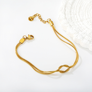 Minimalist 18K Gold Plated Stainless Steel <b>Love</b> Knot Snake Chain Bracelet Adjustable Double Layer Jewelry for Women - Product Image 1