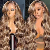 Perruques Lace Front Transparentes 13x4 Blond Miel Cheveux Humains Ondulés avec Mèches Pré-Pluckées Densité 180%