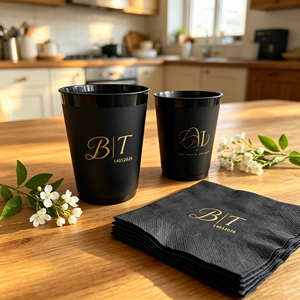 แก้วพลาสติก PP แบบใช้แล้วทิ้ง ขนาด 10oz/12oz/15oz  แบบด้าน พิมพ์โลโก้ได้ เป็นมิตรกับสิ่งแวดล้อม ปลอดสาร BPA สำหรับงานแต่งงาน งานปาร์ตี้ สีดำ ขายส่ง - Product Image 1