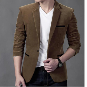 Nouvelles Vestes de <span class=keywords><strong>Costume</strong></span> pour Hommes, Unies, Coupe Slim, à un Bouton, Tenues Habillées, Blazers Décontractés en <span class=keywords><strong>Velours</strong></span> Côtelé pour Hommes - Product Image 4