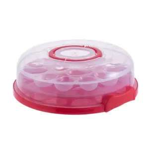 Caixa de pizza redonda reutilizável para bolo e bolo, recipiente de plástico com tampa, porta-torta e alça portátil