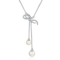 Pendentif nœud papillon en argent sterling S925 avec moissanite et perle d'eau douce, chaîne de clavicule pour femme, bijoux fins de mariage, vente en gros