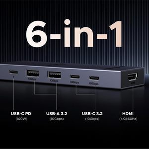 Ugreen 6 in 1 USB C <span class=keywords><strong>HUB</strong></span> 10Gbps 4K 60Hz USB3.2 <span class=keywords><strong>HDMI</strong></span> PD100W แยก USB สำหรับแล็ปท็อป MacBook Pro Air iPad Android Docking Station - Product Image 2