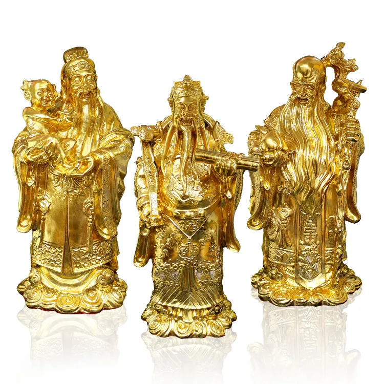 Statua di Buddha Fu Lu Shou 24K foglia d'oro puro foglia di metallo ornamento famiglia ornamenti Feng Shui significa buona fortuna e ricchezza