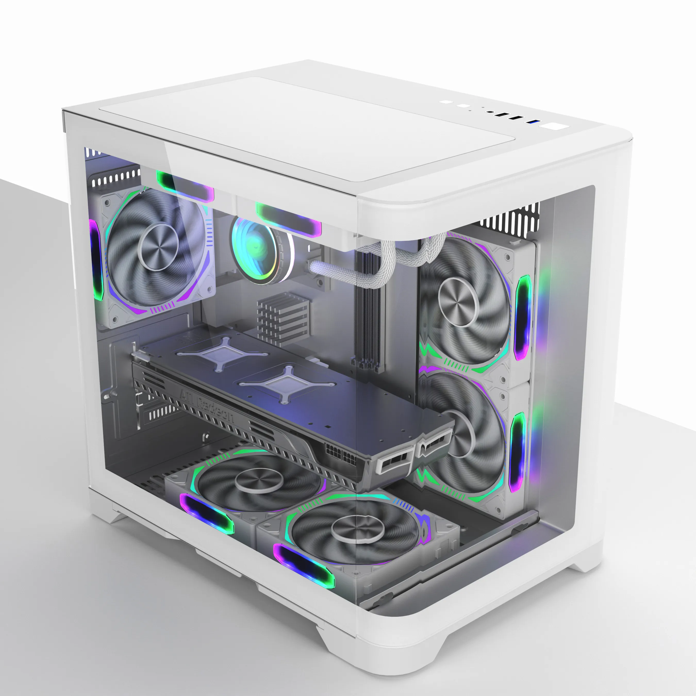 Fábrica Nuevo diseño Blanco MATX Gaming PC Case Chasis de escritorio Panel de Vidrio Curvo Torre media CPU Gabinete Caja de la computadora para Gamer