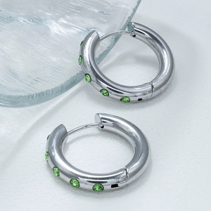MS-743 hợp thời trang Bông tai 18K mạ vàng thép không gỉ Hoop bông tai đỏ Hồng Xanh Trắng Zircon Inlay - Product Image 3