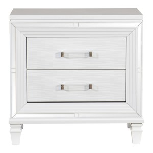 White <b>Silver</b> Finish Nightstand 2 Drawers Acrylic Bar Pulls Stylish Bedroom Furniture - Product Image 1