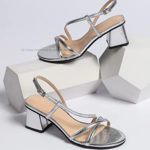Factory Wholesale High <b>Open</b> Toe Sandals Back Strap Fashion One Word Thick Heels Large Size Women's Shoes - Product Image 3