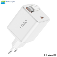 Chargeur mural GaN 65W PD 3.0 QC2.0, charge rapide, câble rétractable pour ordinateur portable, double port Type C, prise EU, adaptateur de voyage