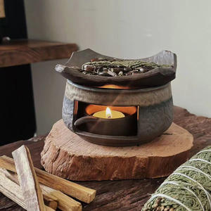 Poêle d'aromathérapie vintage en poterie artisanale cuite à sec, résistant à la chaleur, pour la maison et le bureau, <span class=keywords><strong>avec</strong></span> bougies incluses, pour un thé chaud - Product Image 1